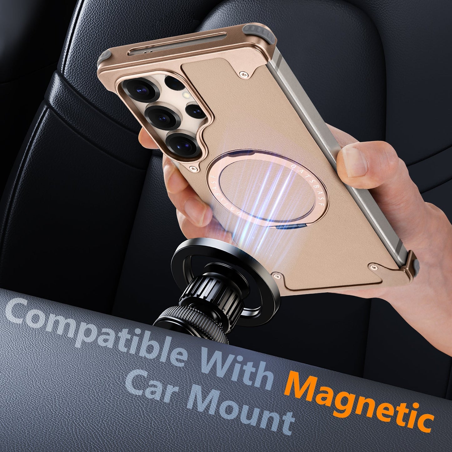 Luxury Metal Ring Bumper Leather Case With Magsafe For Samsung